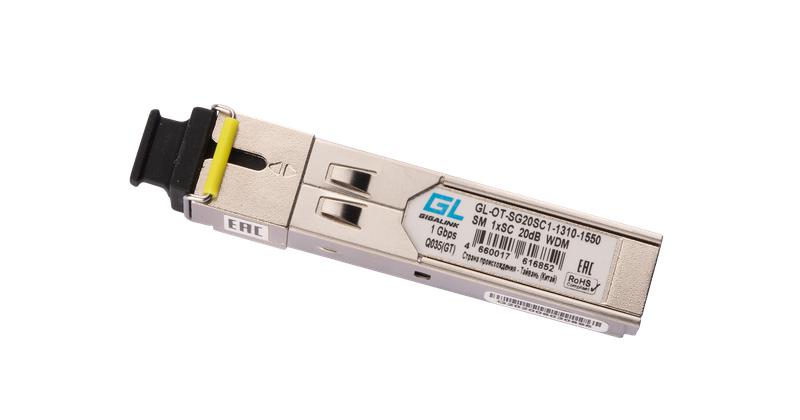 Модуль SFP WDM 1Гбит/с одно волокно SM SC Tx:1310/Rx:1550нм 20дБ до 40км DDM NIKOMAX GL-OT-SG20SC1-1310-1550
