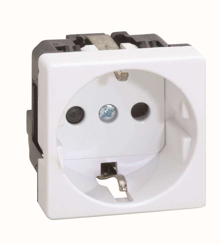 Розетка 1-м СП 2мод. Simon 27 16А 250В 2п с заземл. защ. шторки винтов. клеммы широкий модуль механизм сл. кость Simon 27472-62