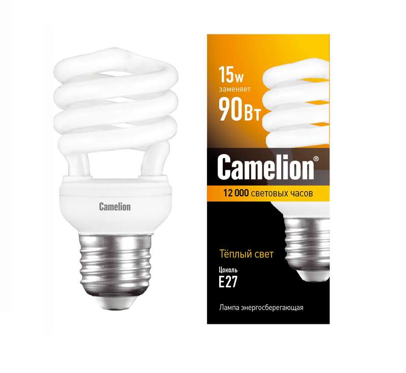 Лампа люминесцентная компакт. FC AS T2 15Вт E27 спиральная 2700К Camelion 8194