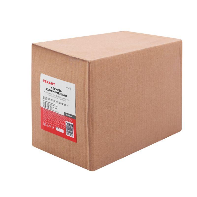 Клемма керамическая винтовая 4кв.мм 3 пары контактов с крепежным отверстием (уп.100шт) Rexant 07-6225