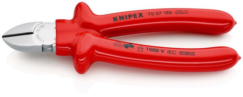 Бокорезы VDE L-180мм твердость кромок 62 HRC хром. Knipex KN-7007180