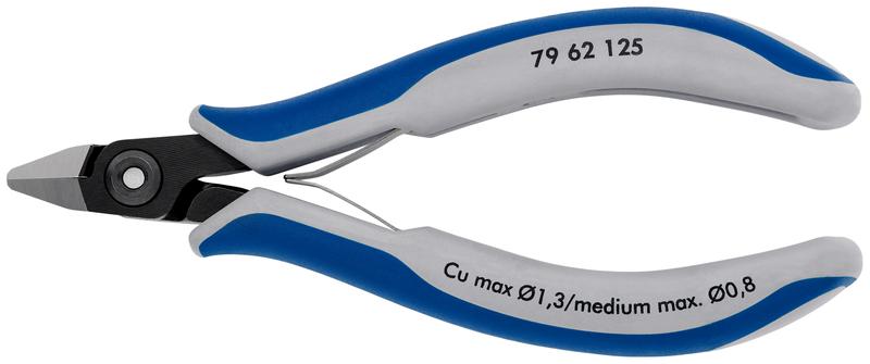 Бокорезы прецизионные для тонких работ острая головка режущая кромка без фаски с зажимом для проволоки L-125мм Knipex KN-7962125