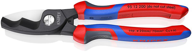 Кабелерез с двойными режущими кромками рез: кабель d20мм (70кв.мм AWG 2/0) L200мм черн. Knipex KN-9512200SB