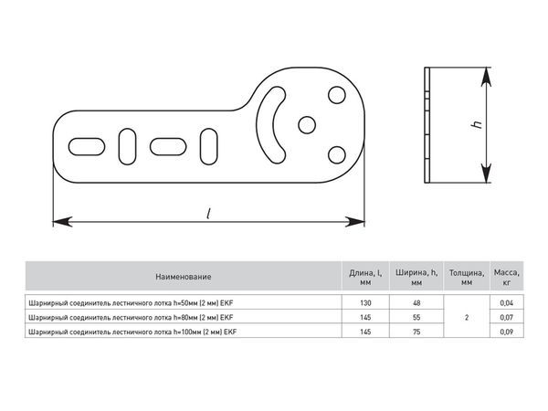 Соединитель для лестн. лотка шарнирный H=50мм 2мм HDZ EKF shlt502-HDZ