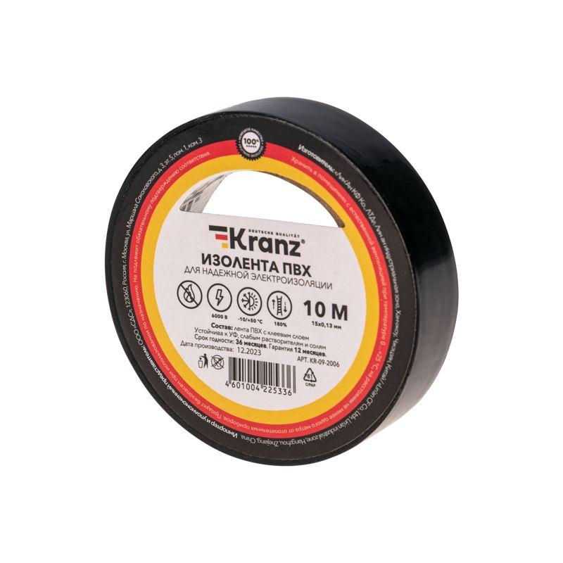 Изолента ПВХ 0.13х15мм 10м черн. (уп.10шт) Kranz KR-09-2006