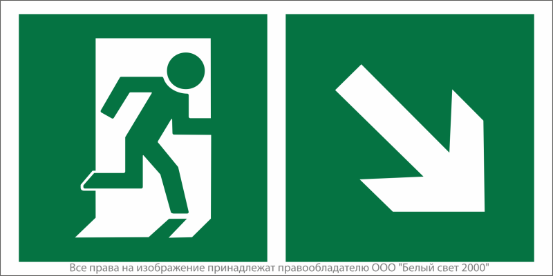 Знак безопасности NPU-3015.E36"Напр. к эвакуационному выходу направо вниз" Белый свет a25519