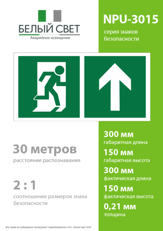 Знак безопасности NPU-3015.E38"Напр. к эвакуационному выходу прямо" Белый свет a25521