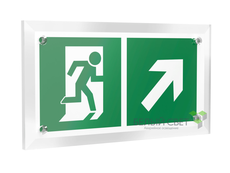 Знак безопасности PT-12228.E37"Напр. к эвакуационному выходу направо вверх" Белый свет a20910