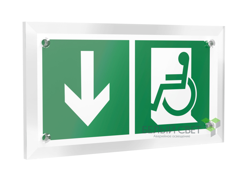 Знак безопасности PT-12228.E71"Указ. двери эвакуац. выхода (лев.) для МГН" Белый свет a20924