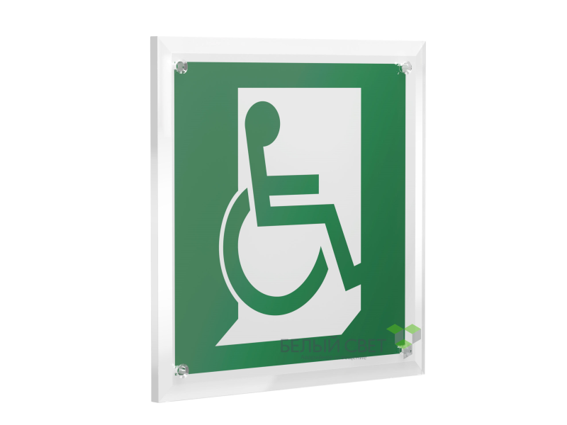 Знак безопасности PT-22228.E60-02"Выход для МГН здесь (правосторонний)" Белый свет a21597