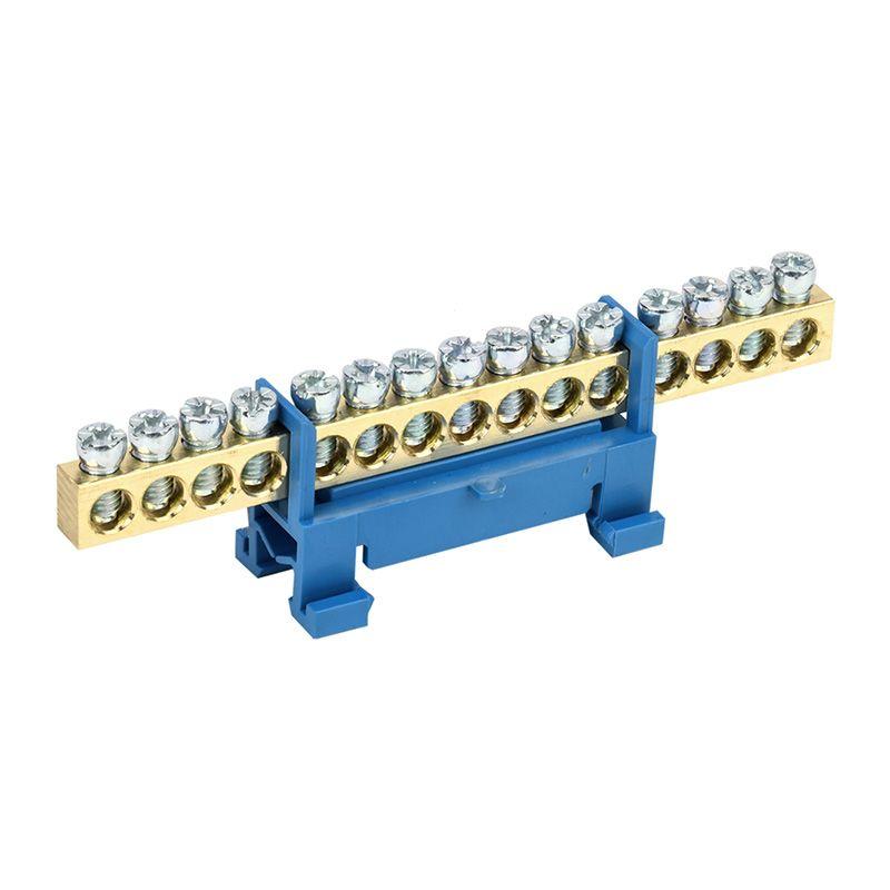 Шина "N" нулевая с синим изолятором тип "Стойка" на DIN-рейку 6x9мм 15 групп Rexant 11-2356