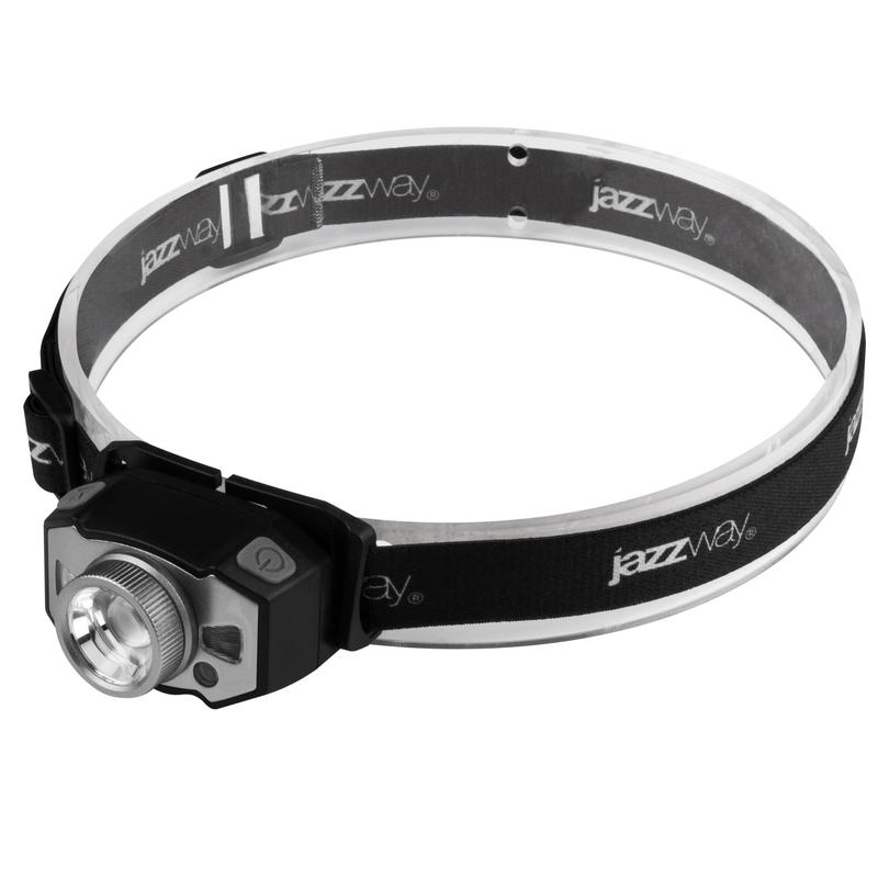 Фонарь аккумуляторный налобный AccuH1-L5WZ-bk zoom LED 5Вт + 2хRED SMD IP54 5 режимов: 100проц. 180лм 3.5ч/50проц. 110лм 5.5ч/30проц. 65лм 15ч/красн. 28ч/мигающ. красн. 12ч аккум. 0.8А.ч управл. жестами черн./сер. JazzWay 5036642