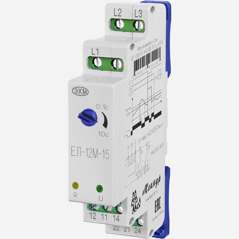 Реле контроля напряжения 3ф ЕЛ-12М-15 УХЛ4 AC 100В [спец.] задержка срабатывания 0.1...10с ток контактов исполнит. реле 8А 2п Меандр A8302-16934386