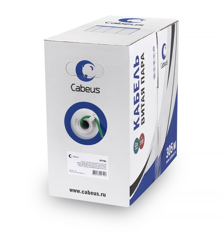 Кабель витая пара U/UTP кат.5E 4х2х24AWG solid LSZH нг(А)-HF UTP-4P-Cat.5e-SOLID-LSZH-GN зел. (уп.305м) Cabeus 9779c