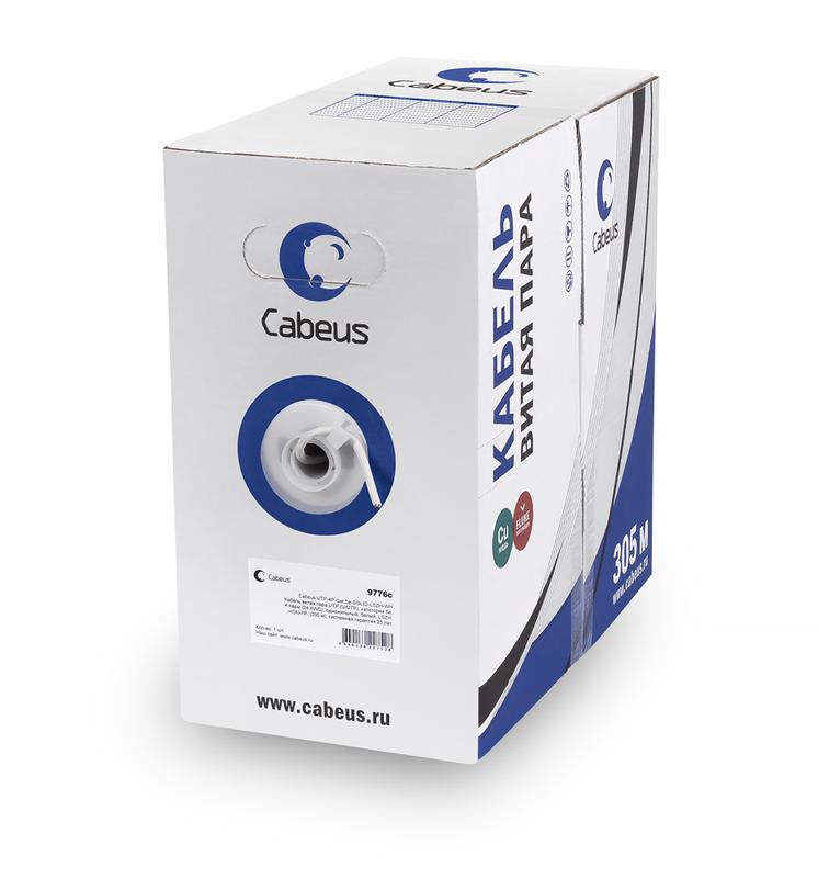 Кабель витая пара U/UTP кат.5E 4х2х24AWG solid LSZH нг(А)-HF UTP-4P-Cat.5e-SOLID-LSZH-GY сер. (уп.305м) Cabeus 9776c