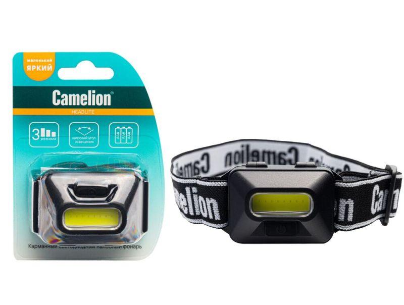 Фонарь налобный LED5384 1Вт COB LED 3 реж. 3XAAA пласт блист черн. Camelion 15689