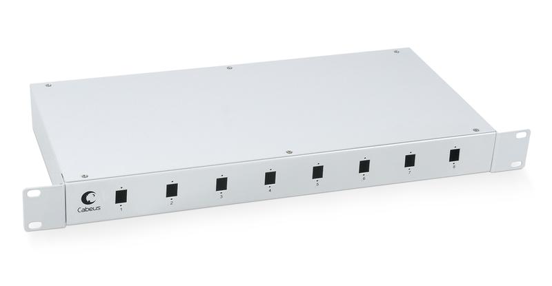 Кросс бокс оптический 19дюйм на 8 SC (LC duplex) со сплайс-кассетой и КДЗС (без пигтейлов и проходных адаптеров) FO-19-8SC Cabeus 7033c