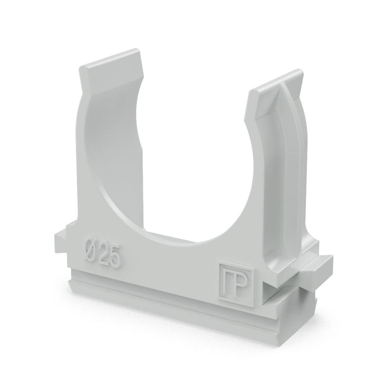 Держатель для труб (клипса) d25мм безгалогенная (HF) атмосферостойкая сер. Промрукав PR13.0346