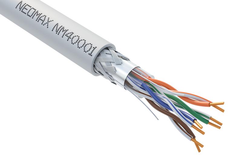 Кабель витая пара SF/UTP кат.5E 4х2х24AWG (0.52мм) solid CU PVC сер. (NM40001) (уп.305м) NEOMAX 182758