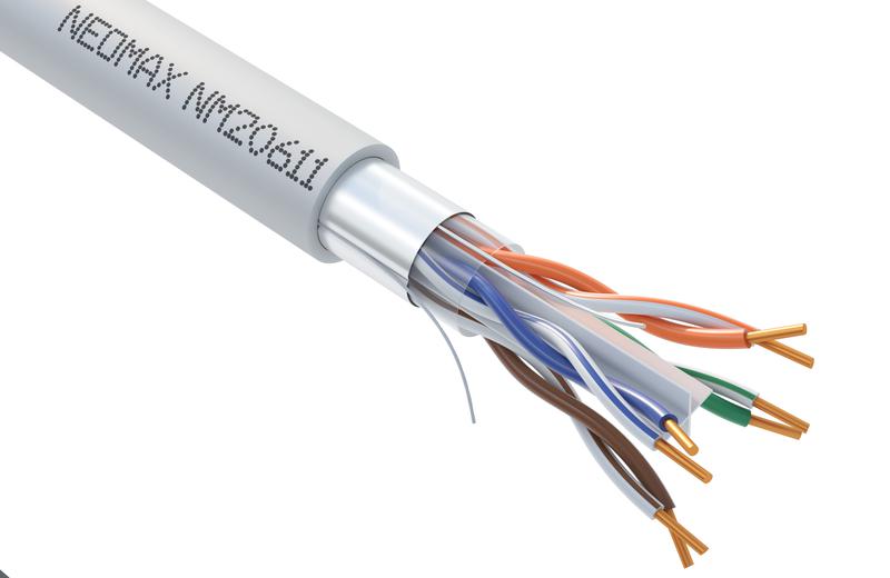 Кабель витая пара F/UTP кат.6 4х2х23AWG (0.57мм) solid CU LSZH нг(А)-HF сер. (NM20611) (уп.305м) NEOMAX 1632640