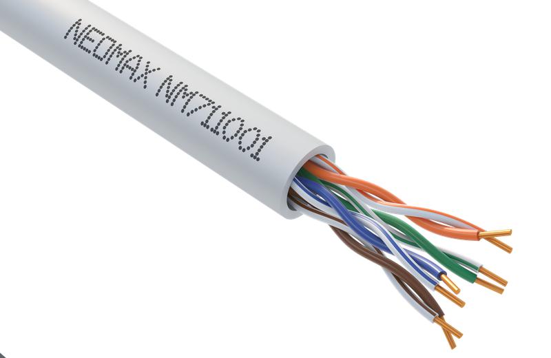 Кабель витая пара U/UTP кат.5E 4х2х24AWG (0.46мм) solid CU PVC сер. (NM711001) (уп.305м) NEOMAX 1856025