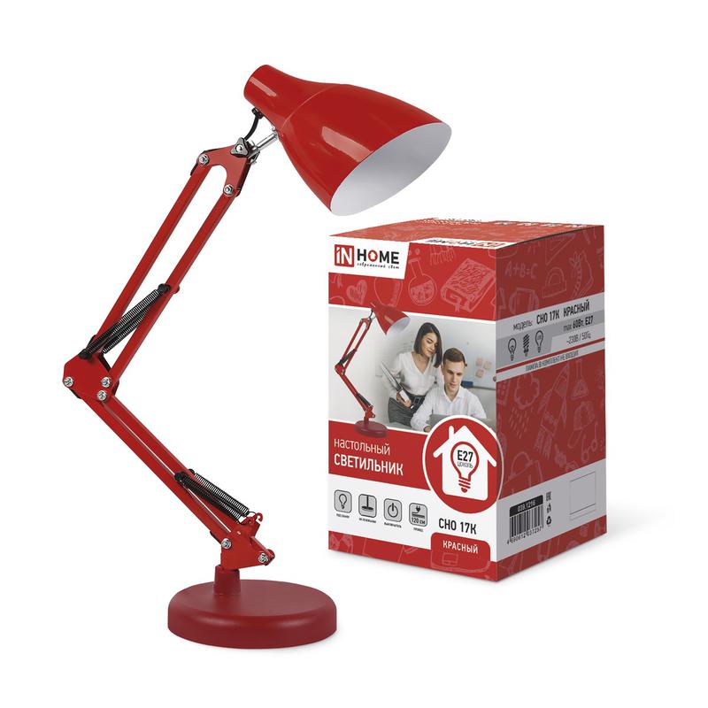 Светильник настольный СНО 17К 60Вт E27 230В под лампу на основании красн. (кор.) IN HOME 4690612037257