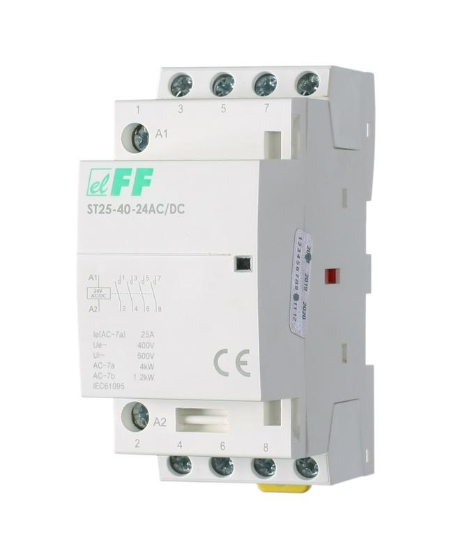 Контактор модульный ST25-40-24 AC/DC кат. 24В AC/DC 4НО 4Вт 3мод. монтаж на DIN-рейку F&F EA13.001.023