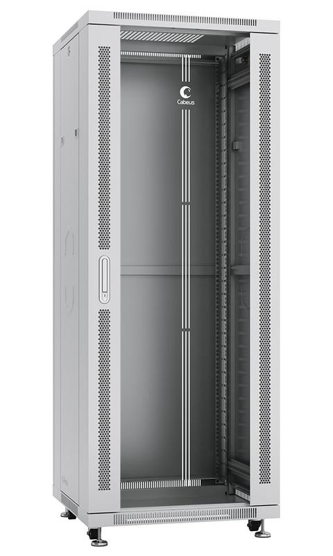Шкаф монтажный телекоммуникационный напольный SH-05C-32U60/100 19дюйм 32U 600х1000х1610мм для распределит. и серверн. оборудования передн. стеклян. и задн. сплошн. метал. двери ручка с замком сер. Cabeus 7056c