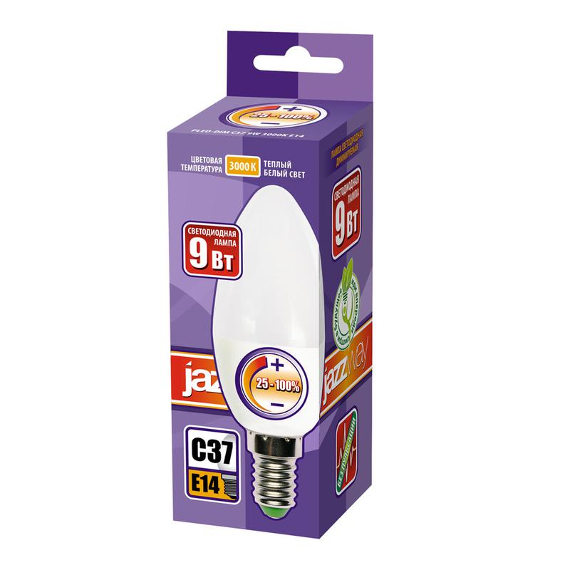 Лампа светодиодная PLED-DIM 9Вт C37 3000К тепл. бел. 630лм E14 230В 50Гц JazzWay 5035836