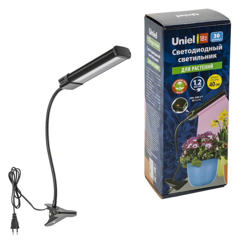 Светильник ULT-P31-18W/SPLE/40 IP40 BLACK SINGLE для растений светодиодный на прищепке спектр для фотосинтеза Uniel UL-00009251