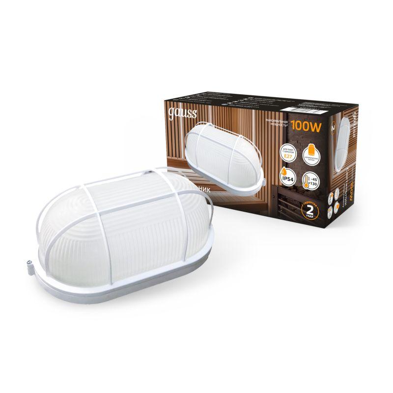 Светильник "Банник" 100Вт E27 IP54 160х115х280мм НБП овал настенно-потолочный с решеткой GAUSS 926602211
