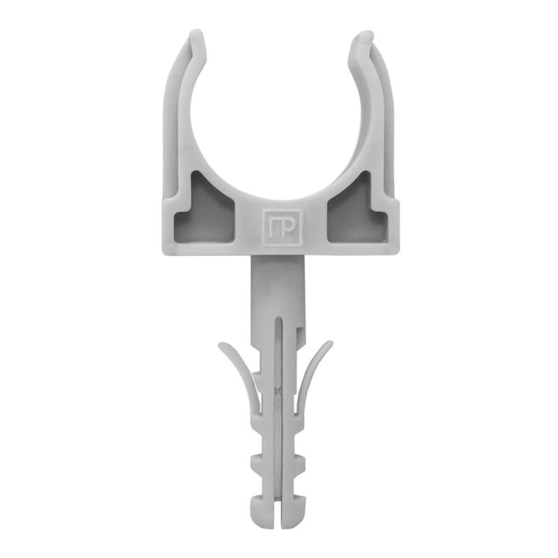 Держатель для труб (клипса) d20мм с дюбелем сер. Промрукав PR13.0316