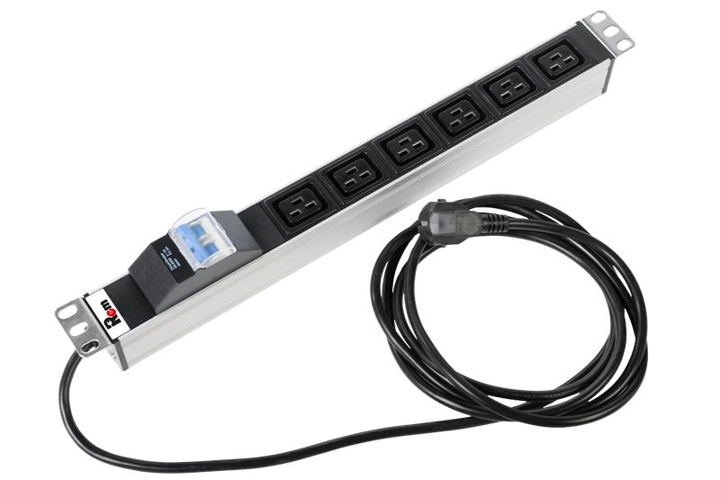 Блок розеток Rem-16 R-16-6C19-A-440-3 16А 6хC19 IEC 60320 19дюйм с автомат. шнур 3м алюм. Rem 1361986