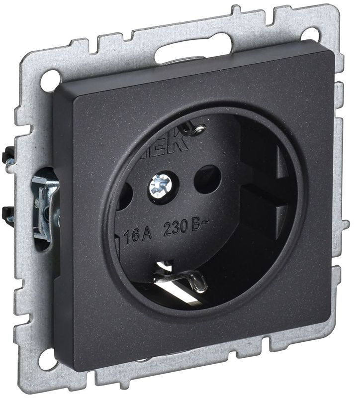Розетка BRITE РС11-1-0-БрЧ 16А с заземл. без защ. шторки механизм черн. IEK BR-R11-16-K02