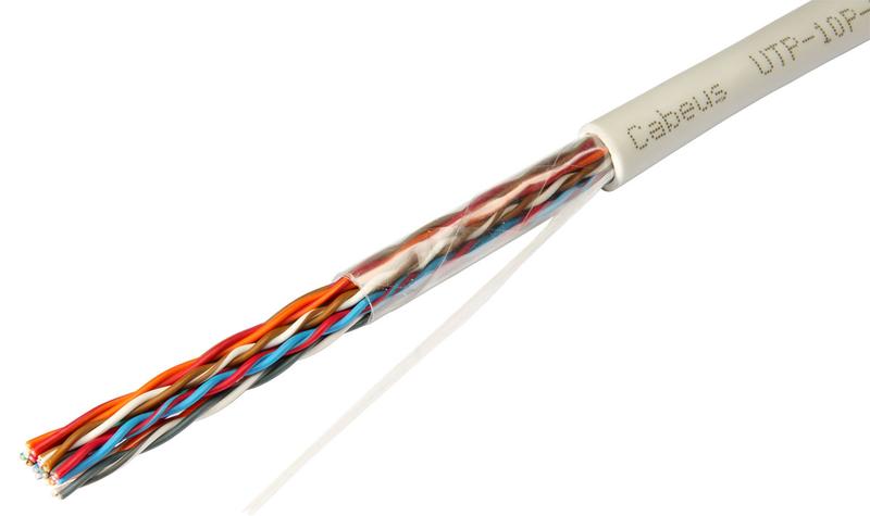 Кабель витая пара U/UTP кат.5 10 пар 24 AWG solid ОЖ LSZH нг(А)-HFUTP-10P-Cat.5-IN-LSZH UTP Cabeus 10169c