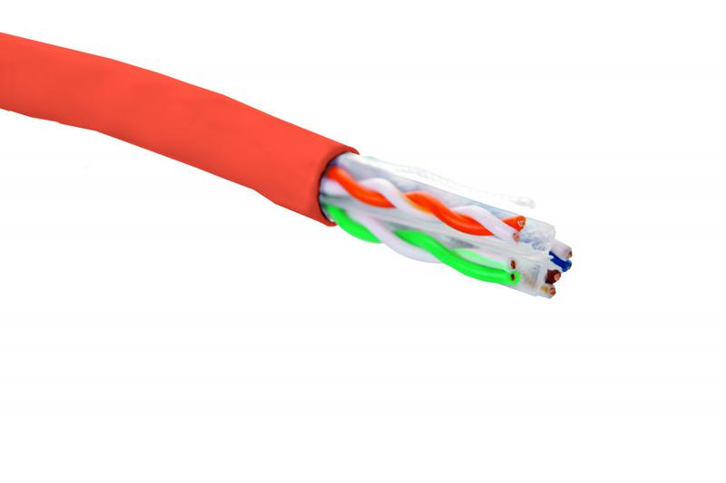 Кабель U/UTP кат.6 4 пары 23 AWG нг(А)-HF внутр. прокладки красн. (305м) (кор.) Eurolan 19C-U6-12RD-B305