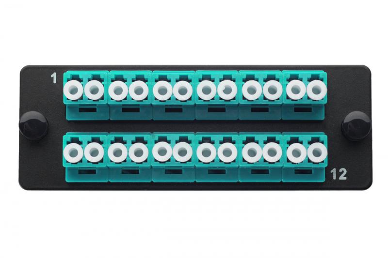 Комплект планка Q-SLOT с 12 адаптерами дуплекс LC OM3 монтаж. шнуры КДЗС Eurolan 38M-30-2L-12BL