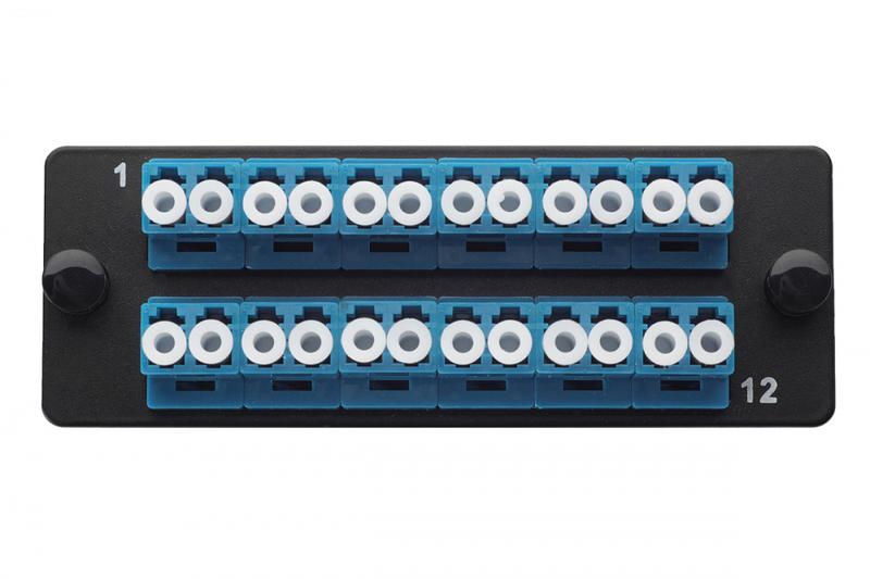 Комплект планка Q-SLOT с 12 адаптерами дуплекс LC OS2 монтаж. шнуры КДЗС Eurolan 38M-S2-2L-12BL