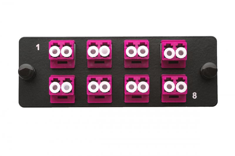 Комплект планка Q-SLOT с 8 адаптерами дуплекс LC OM4 монтаж. шнуры КДЗС Eurolan 38M-40-2L-08BL