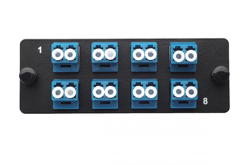 Комплект планка Q-SLOT с 8 адаптерами дуплекс LC OS2 монтаж. шнуры КДЗС Eurolan 38M-S2-2L-08BL