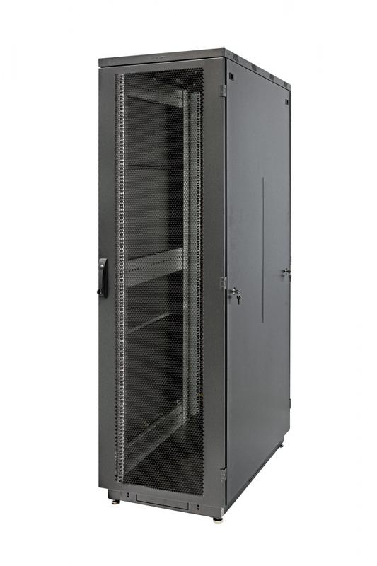 Шкаф Racknet S3000 42U 600х800 передн. дверь перфорир. одностворчат.; задн. дверь перфорир. одностворчат. черн. Eurolan 60F-42-68-34BL