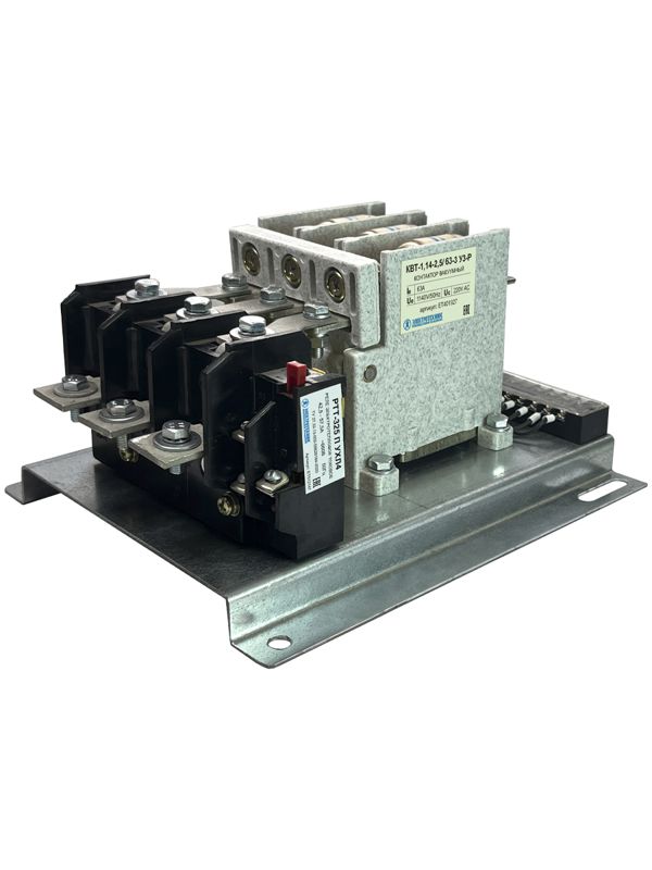 Контактор вакуумный КВТ-1.14-2.5/ 63-3 У3-Р 3п кат. 220В 2НО+1НЗ IP00 с реле РТТ325 42.5-57.5А Электротехник ET401927