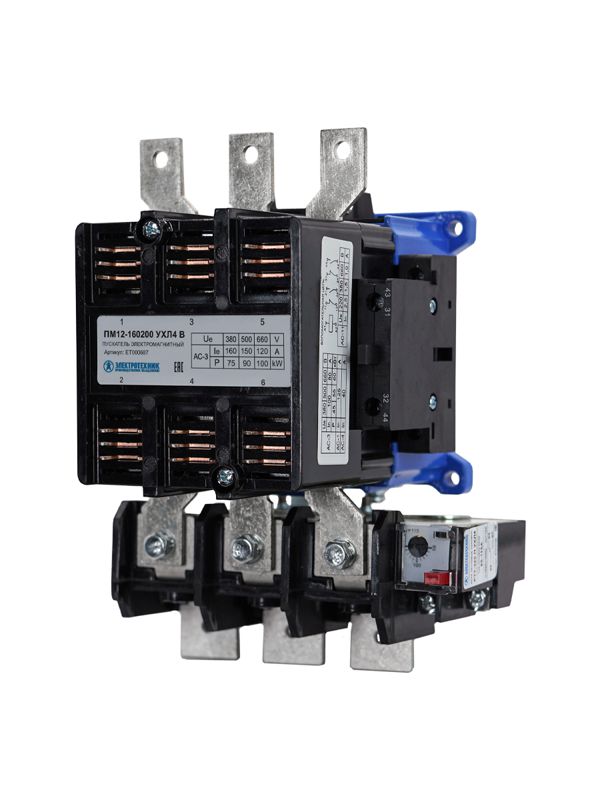 Пускатель электромагнитный ПМ12-160200 УХЛ4 В 180А 220В 2НО+2НЗ IP00 нереверсивный с реле 153-180А Электротехник ET000687