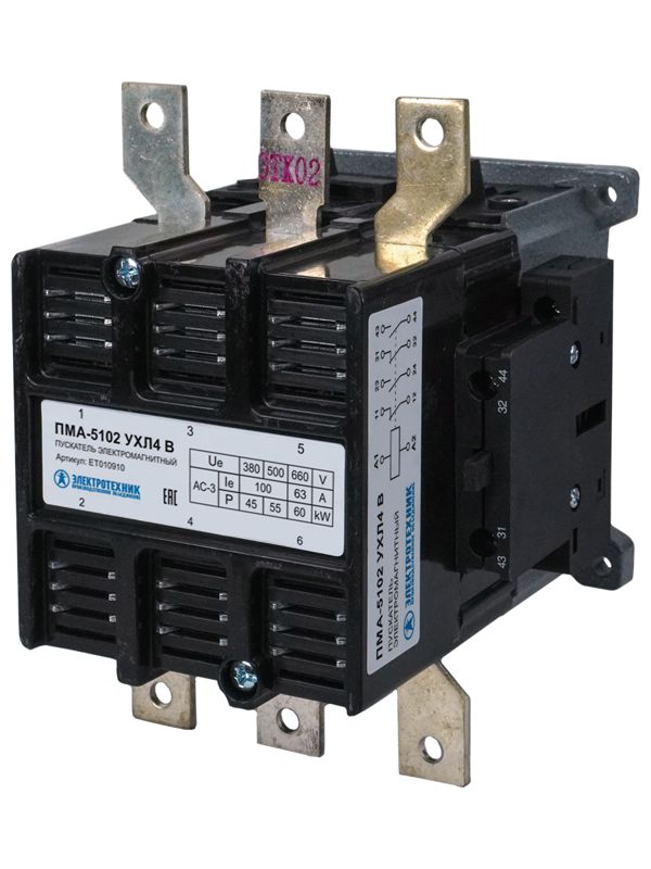 Пускатель ПМА-5102 УХЛ4 В 100А кат. 220В 2НО+2НЗ IP00 без реле Электротехник ET010910