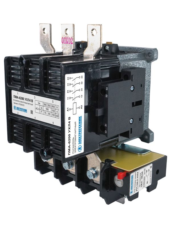 Пускатель ПМА-6200 УХЛ4 В 160А кат. 380В 2НО+2НЗ IP00 с реле РТТ-326 136-160А Электротехник ET255372