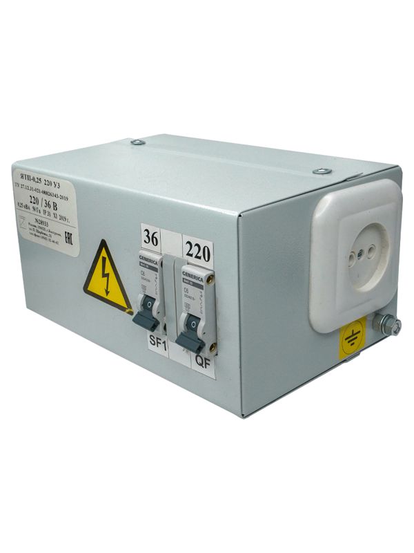 Ящик с понижающим трансформатором ЯТП-0.25 У3 220/36В 2 автомата IP31 Электротехник ET529458