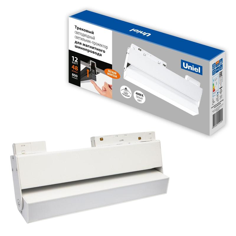 Светильник-прожектор светодиодный трековый ULB-M80-12W/4000K/35 WHITE 4000К 900лм линейный для магнитн. шинопровода бел. Uniel UL-00008747