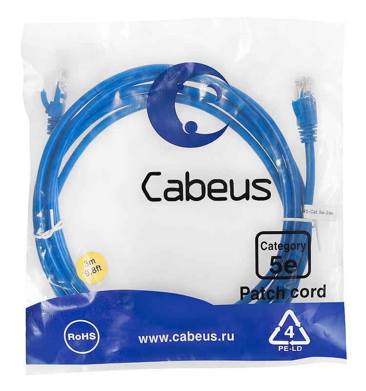 Патч-корд U/UTP кат.5E PC-UTP-RJ45-Cat.5e-3m-BL 2хRJ45/8p8c неэкранир. PVC 3м син. Cabeus 7462c