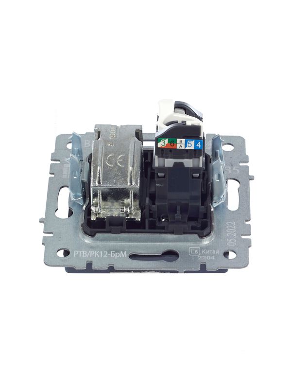 Розетка компьютерная + телевизионная 2-м BRITE РТВ/РК12-БрМ RJ45 кат.5E + TV механизм маренго IEK BR-AK20-1-K35