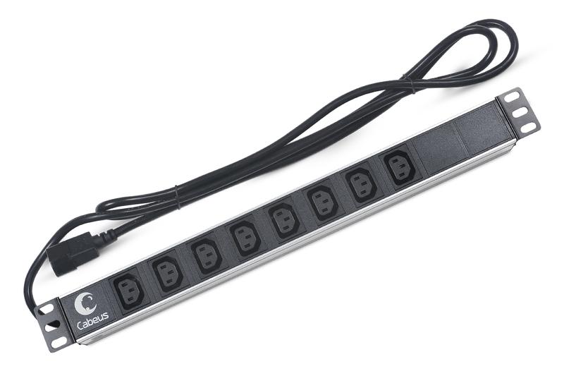 Блок розеток 8-м PDU-8I-2IEC 10А IEC 320 C13 для 19дюйм шкафов горизонт. без выкл. шнур 2м вилка IEC 320 C14 алюм. Cabeus 7291c